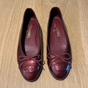 Chanel Patent Leather Flats Burgundy-Red - image 1